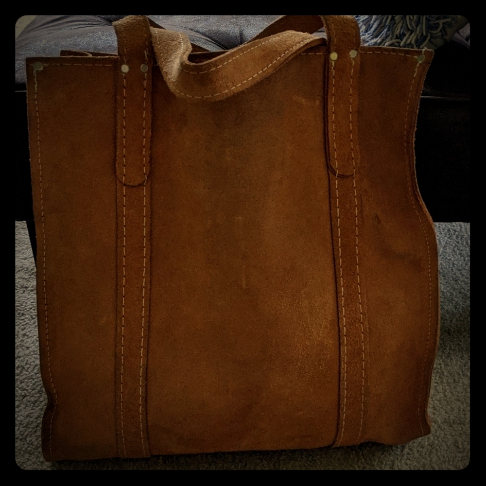 Tan handmade suede leather tote